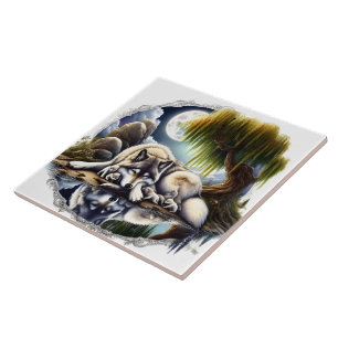 Moonlit Serenity A Slumating Varg Kakelplatta