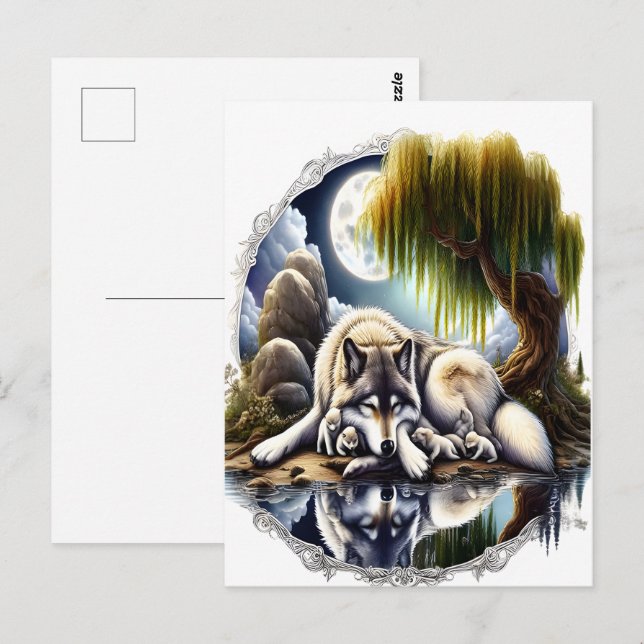 Moonlit Serenity A Slumating Varg Vykort (Fram/baksida)