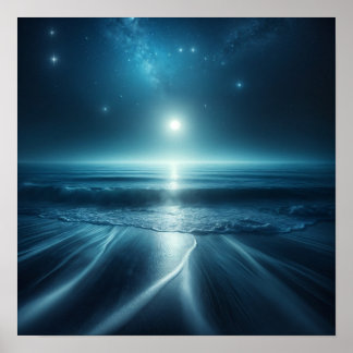 Moonlit Serenity: Beach under Starry Himmel Poster