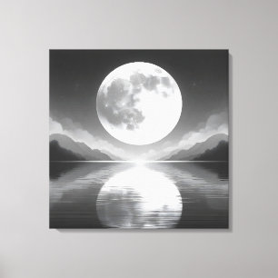 Moonlit Serenity: Majestic Natt Vatten Canvastryck