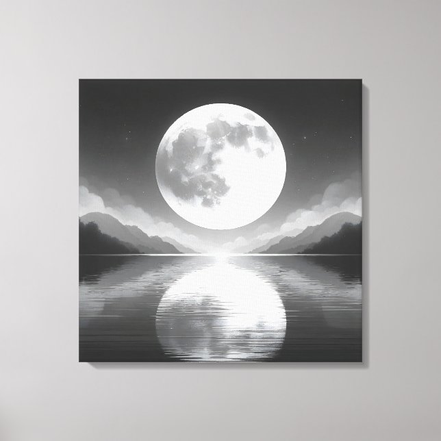 Moonlit Serenity: Majestic Natt Vatten Canvastryck (Framsida)