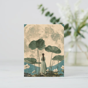 Moonlit Serenity - Vintage Lotus Scene Vykort