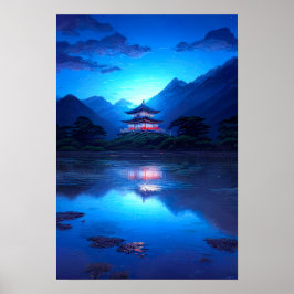 Moonlit Serenity, White Walled Temple Poster