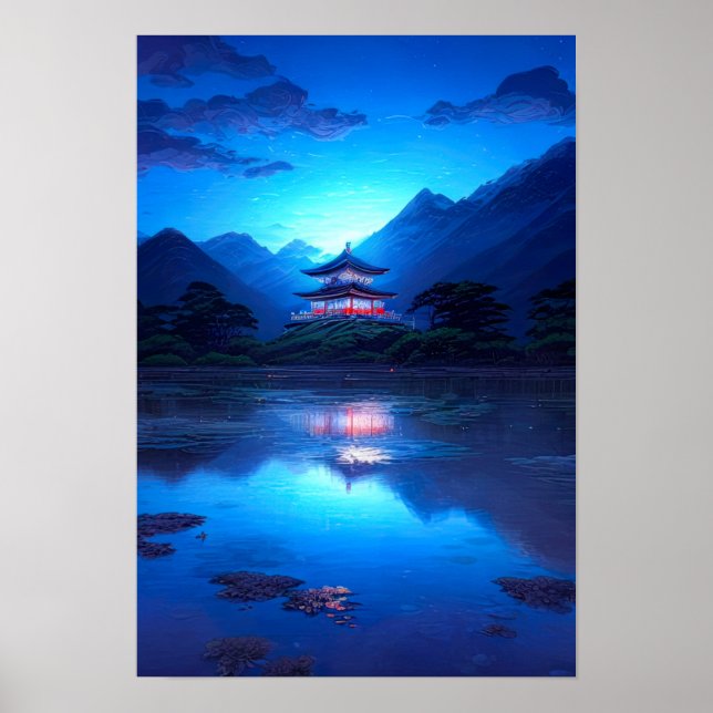 Moonlit Serenity, White Walled Temple Poster (Framsidan)