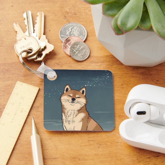 Moonlit Shiba Dog Keychain Nyckelring (Skrivbord)