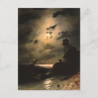 Moonlit Sjölandskap med vrak Vykort