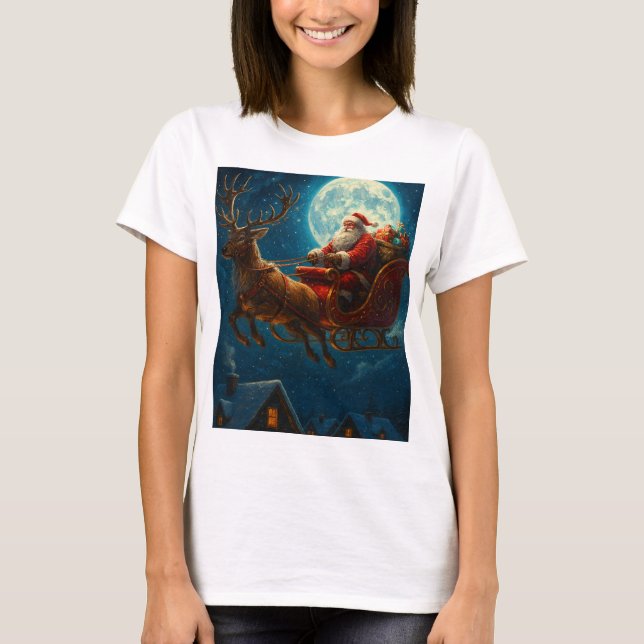 Moonlit Sleigh Ride: Santa’s Magical Journey T Shirt (Framsida)