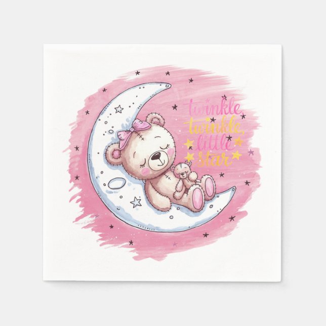 Moonlit Snuggles: Ett björns Dream Girl Baby Showe Pappersservett (Framsidan)