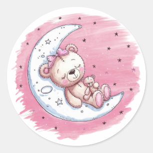 Moonlit Snuggles: Ett björns Dream Girl Baby Showe Runt Klistermärke