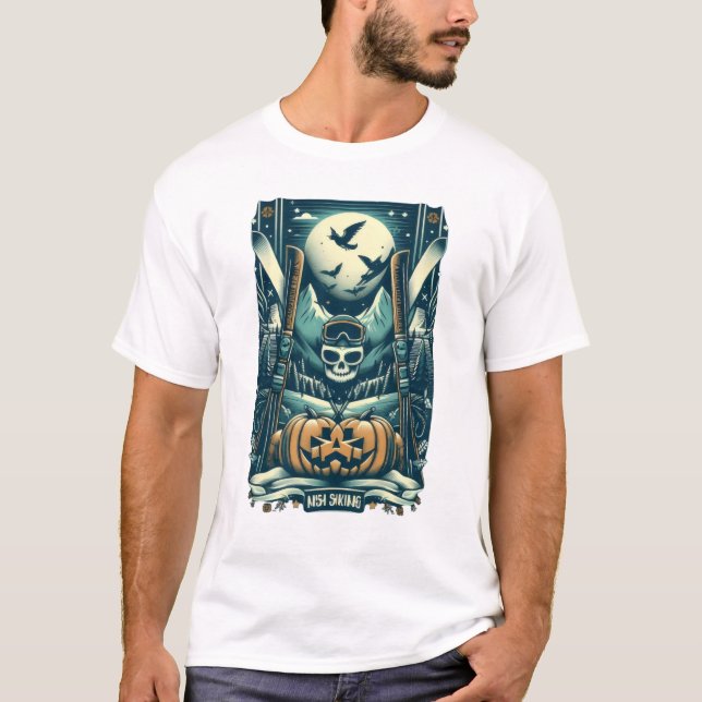 Moonlit Spooky Ski Äventyr T Shirt (Framsida)