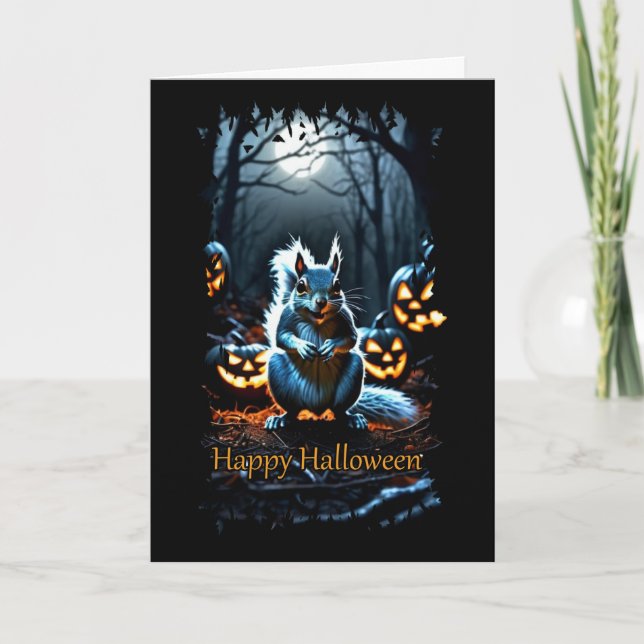 Moonlit Squirrel Halloween Card Kort (Framsida)