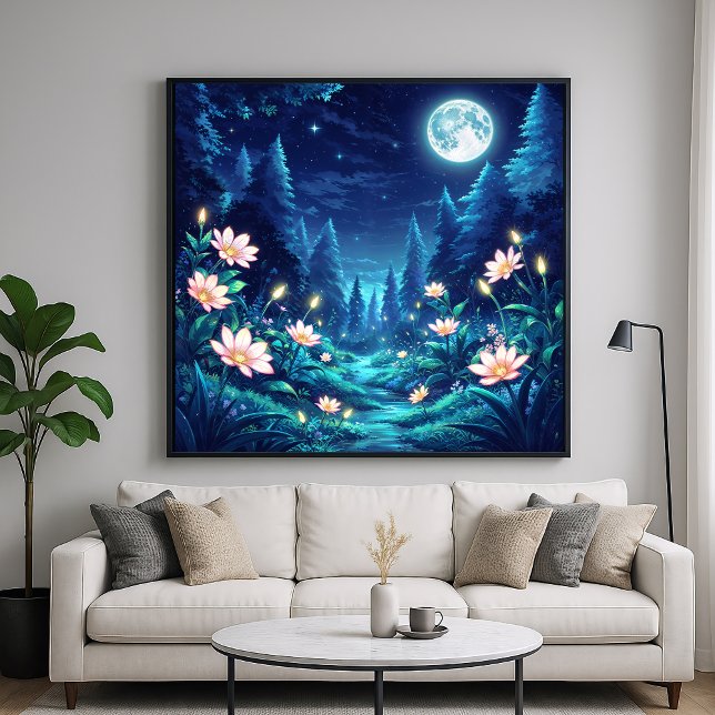 Moonlit Stream - Natt Illustration Art Stil Poster (Skapare uppladdad)