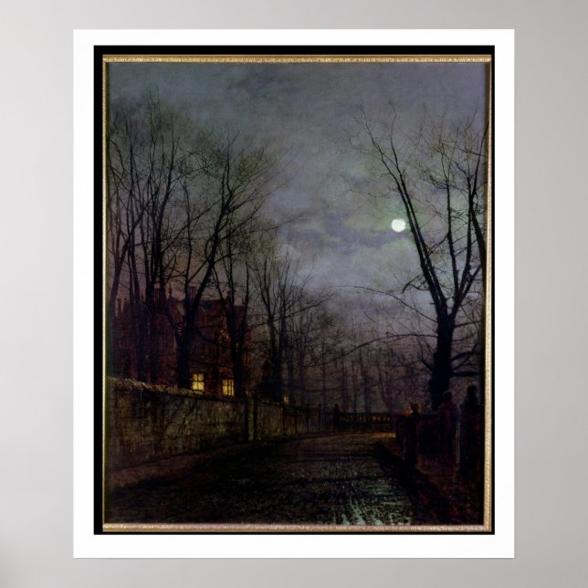 Moonlit Street Scene, 1882 (olja på arbetsyta) 2 Poster (Framsidan)