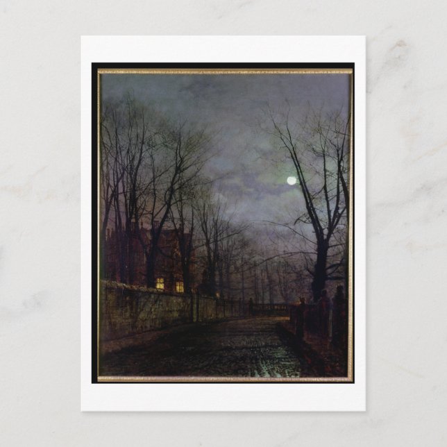 Moonlit Street Scene, 1882 (olja på arbetsyta) 2 Vykort (Framsida)
