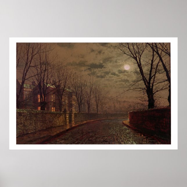 Moonlit Street Scene, 1882 (olja på arbetsyta) Poster (Framsidan)