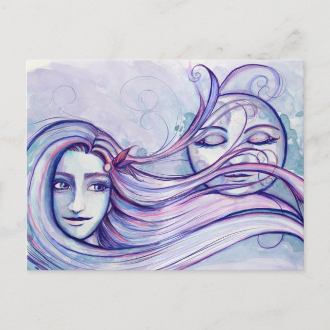 Moonlit Thoughts MoonChild Goddes Måne Child Vykort (Framsida)