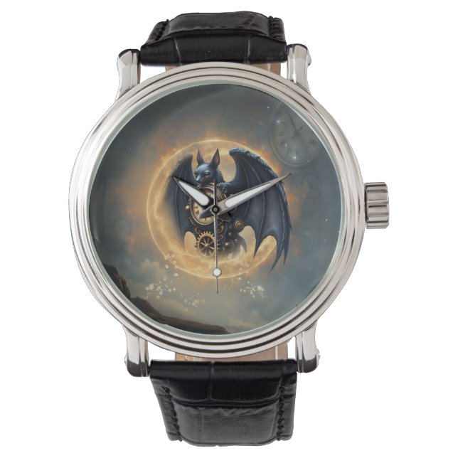 Moonlit Timekeeper – Steampunk Bat  Armbandsur (Framsida)