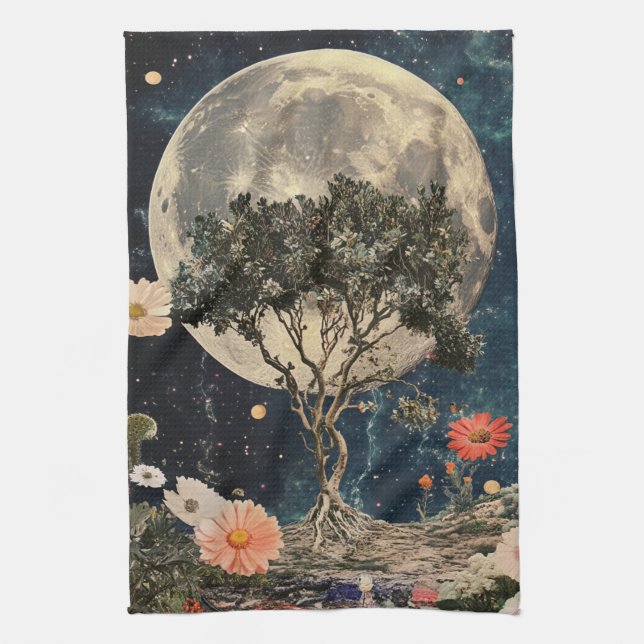 Moonlit Träd & Blommar Kökshandduk (Vertikal)