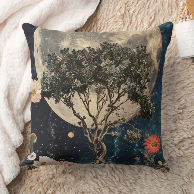 Moonlit Träd & Blommar Kudde (Filt)