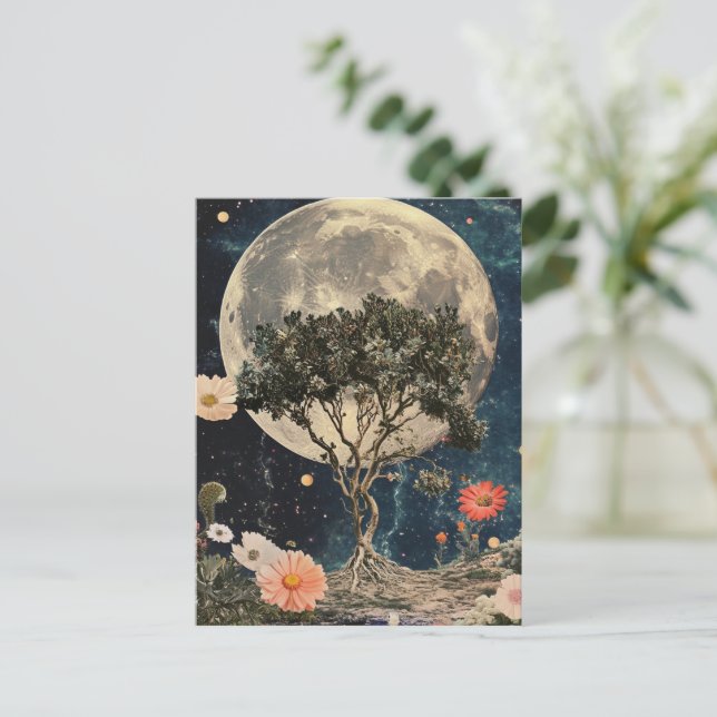 Moonlit Träd & Blommar Vykort (Stående Fram)
