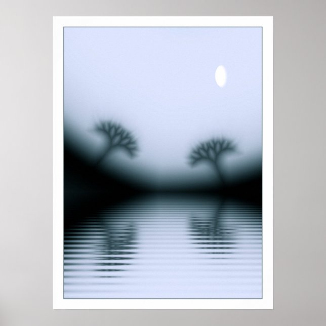 Moonlit Träd och Sjö Poster (Framsidan)