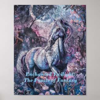Moonlit Unicorn Puzzle - Mystical Night Fantasy Poster