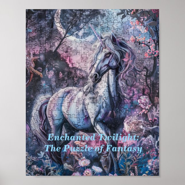 Moonlit Unicorn Puzzle - Mystical Night Fantasy Poster (Framsidan)