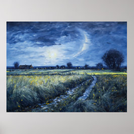 Moonlit Väg genom havets landskap Poster