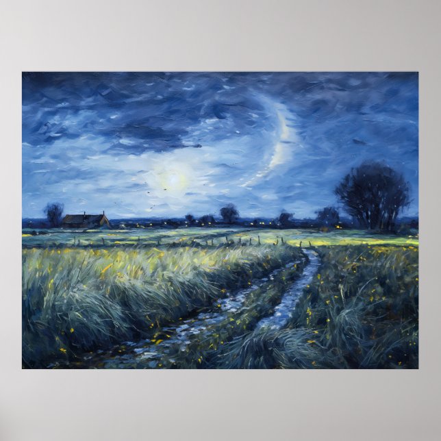 Moonlit Väg genom havets landskap Poster (Framsidan)