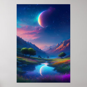 Moonlit Valley, en charming-kväll Poster