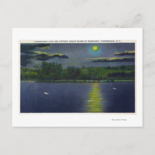 Moonlit View of Historic Squaw Island and Sjö Vykort