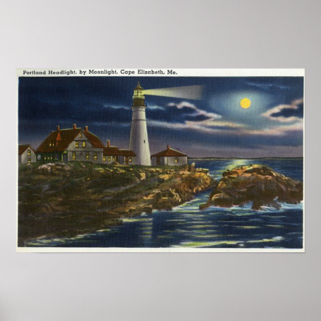 Moonlit View of the Portland Head Lighthouse Poster (Framsidan)