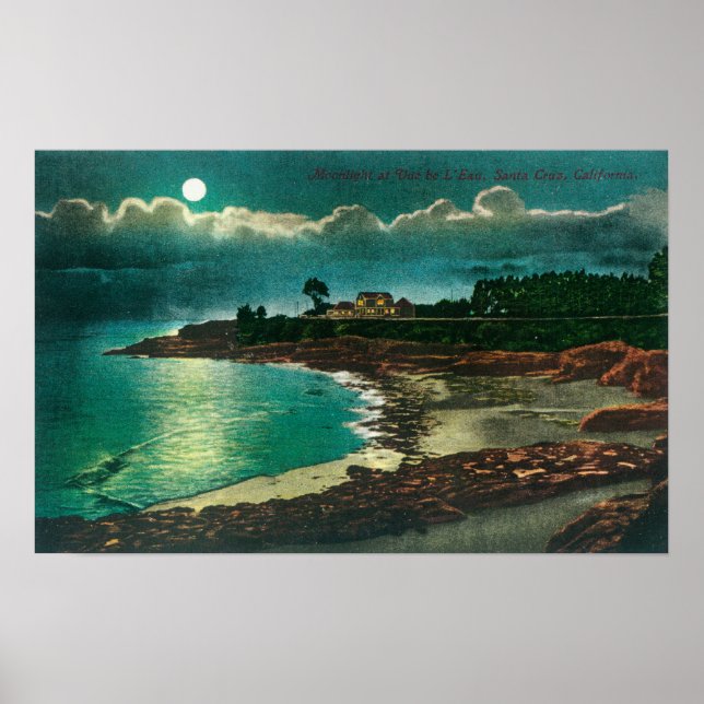 Moonlit view of the Vue de l'EauSanta Cruz, CA Poster (Framsidan)