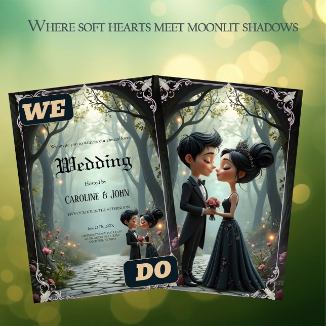 Moonlit Vows – A Cute Gothic Wedding Moment.  Inbjudningar (Skapare uppladdad)