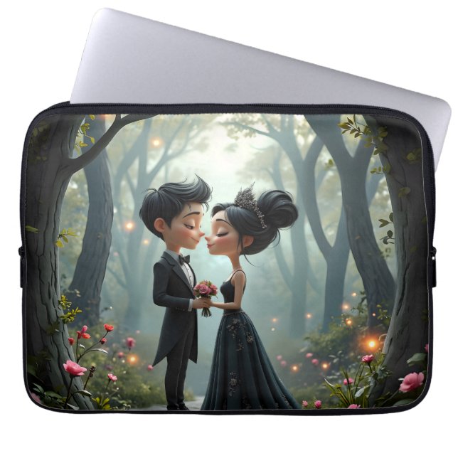 Moonlit Vows – A Cute Gothic Wedding Moment.  Laptop Fodral (Framsidan)