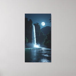 Moonlit Waterfall - Cinematic Night Ligcape Canvastryck