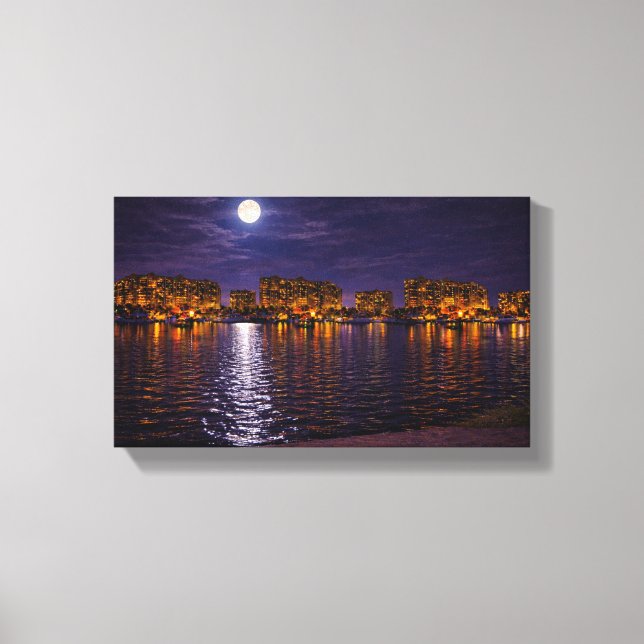 Moonlit Waterfront Cityscape Canvas Print | Night  (Framsida)