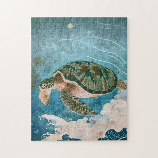 Moonlit Waves - Sea Turtle, Japanese Art Pussel (Vertikal)