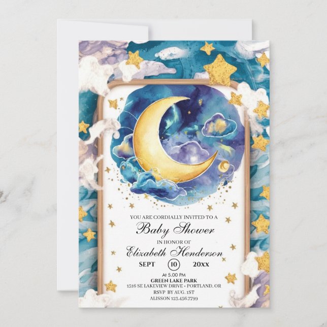 Moonlit Whimsical Celestial Baby Shower Inbjudningar (Framsida)