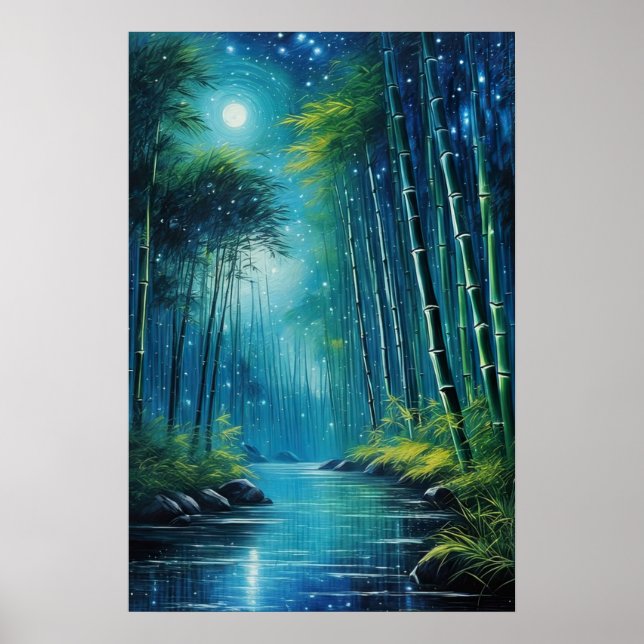 Moonlit Whispers, Mystical Bamboo Forest Poster (Framsidan)