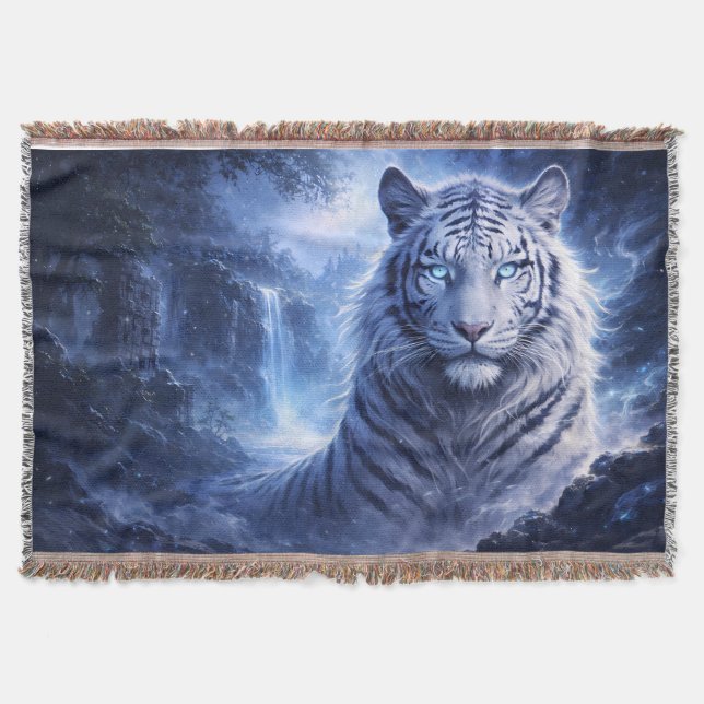 Moonlit White Tiger Guardian – Blue Fantasy Spirit Filt (Framsidan)