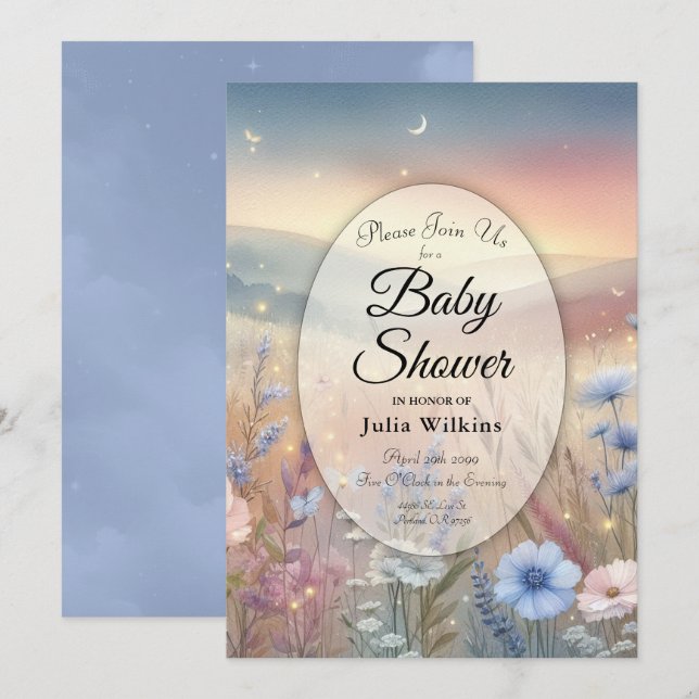 Moonlit WildblomWhispers Baby Shower Inbjudningar (Fram/baksida)