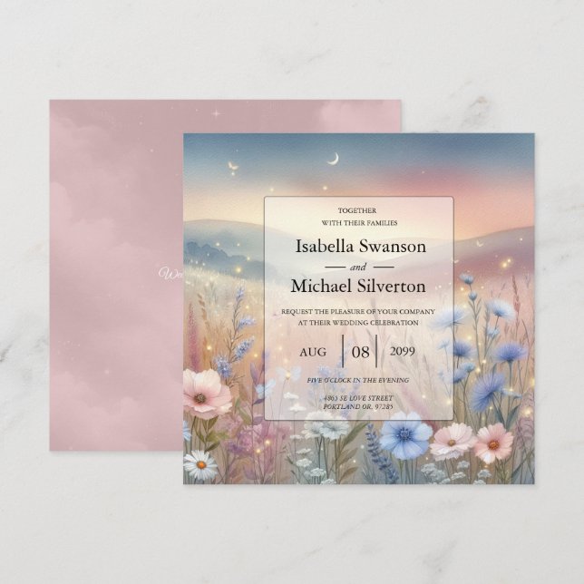 Moonlit WildblomWhispers Bröllop Inbjudningar (Fram/baksida)