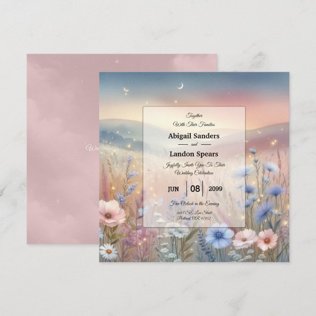Moonlit WildblomWhispers Bröllop Inbjudningar (Fram/baksida)