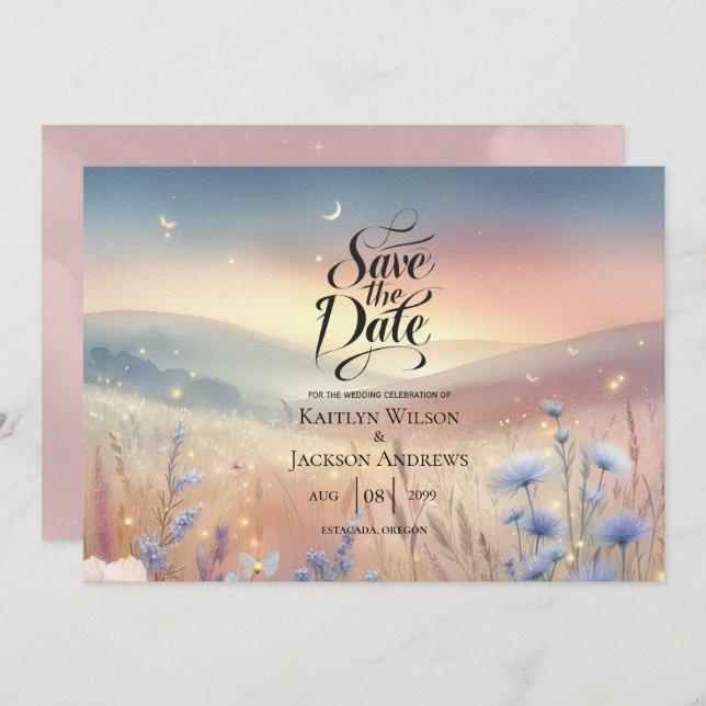 Moonlit WildblomWhispers Bröllop Spara Datumet (Fram/baksida)