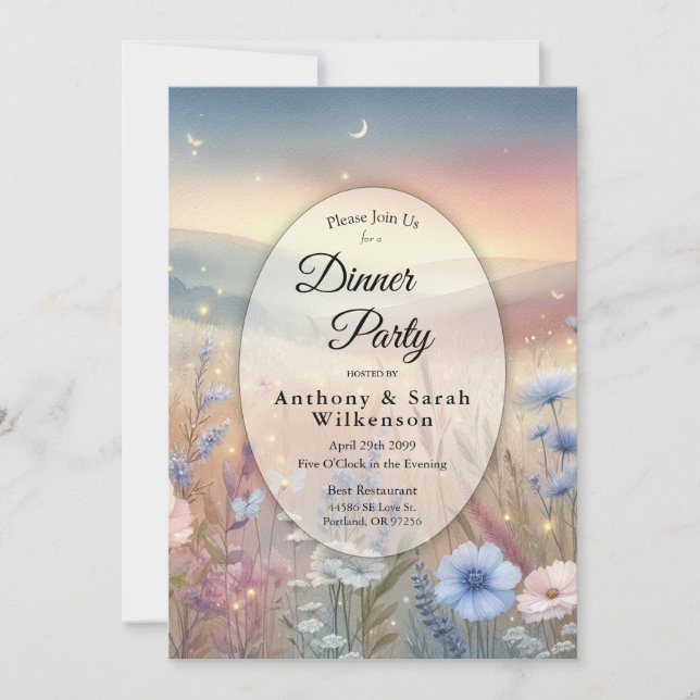 Moonlit WildblomWhispers Dinner Party Inbjudningar (Framsida)