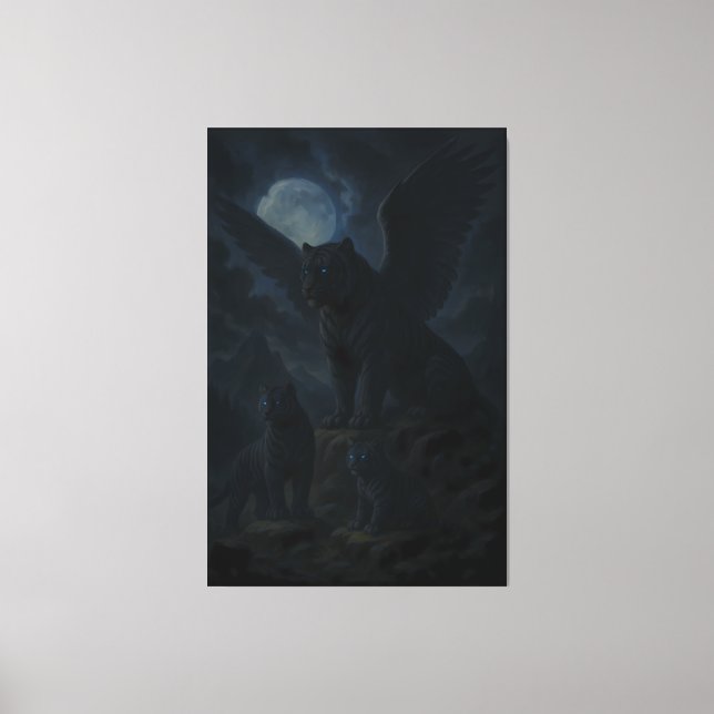 Moonlit Winged Tiger Family – Celestial Mythic Bea Canvastryck (Framsida)