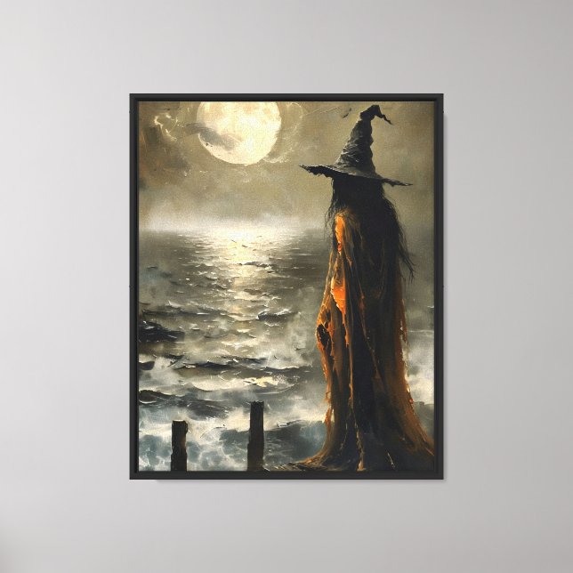Moonlit Witch vid havet Canvastryck (Framsida)