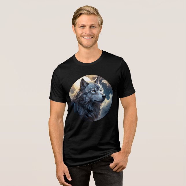 Moonlit Wolf – Tranquil Night Animal Art T Shirt (Framsida Full)