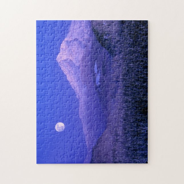 Moonrise över Mt Huva Vinter, Oregon Pussel (Vertikal)